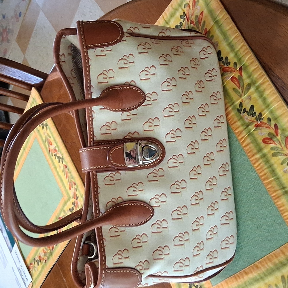 Dooney & Bourke Cream and Brown Satchel